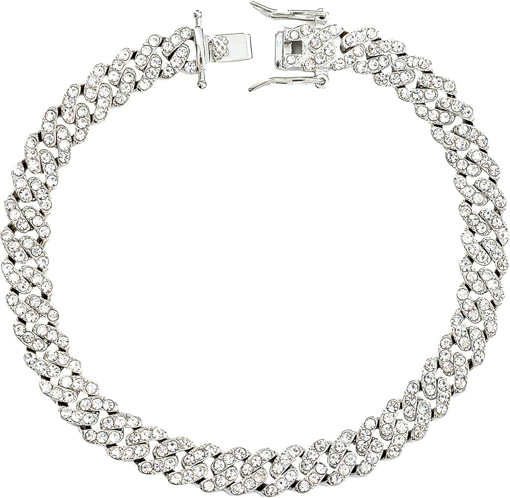 Cuban Link Chain Bracelet Anklet for Women Men, 18K Gold/White Gold Plated Iced Out Rhinestones F... | Amazon (US)