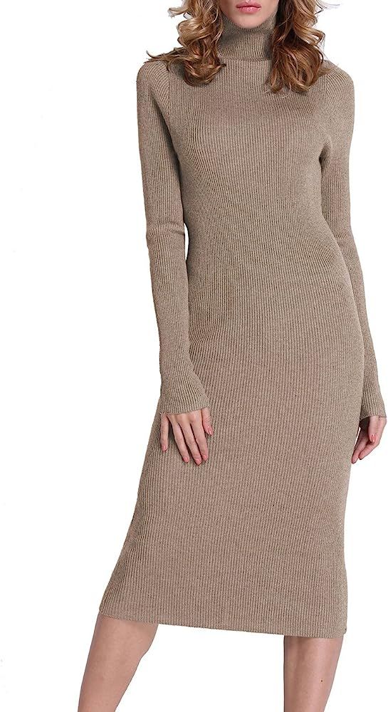 Rocorose Women's Turtleneck Ribbed Elbow Long Sleeve Knit Sweater Dress | Amazon (US)