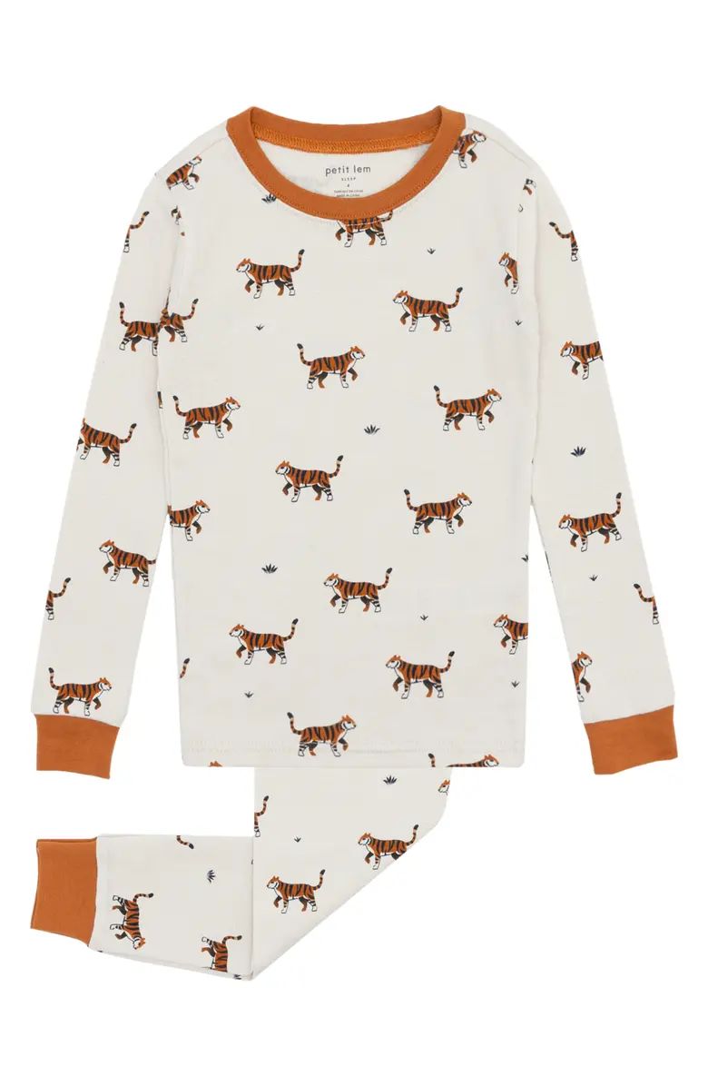 Kids' Tiger Print Fitted Organic Cotton Two-Piece Pajamas | Nordstrom