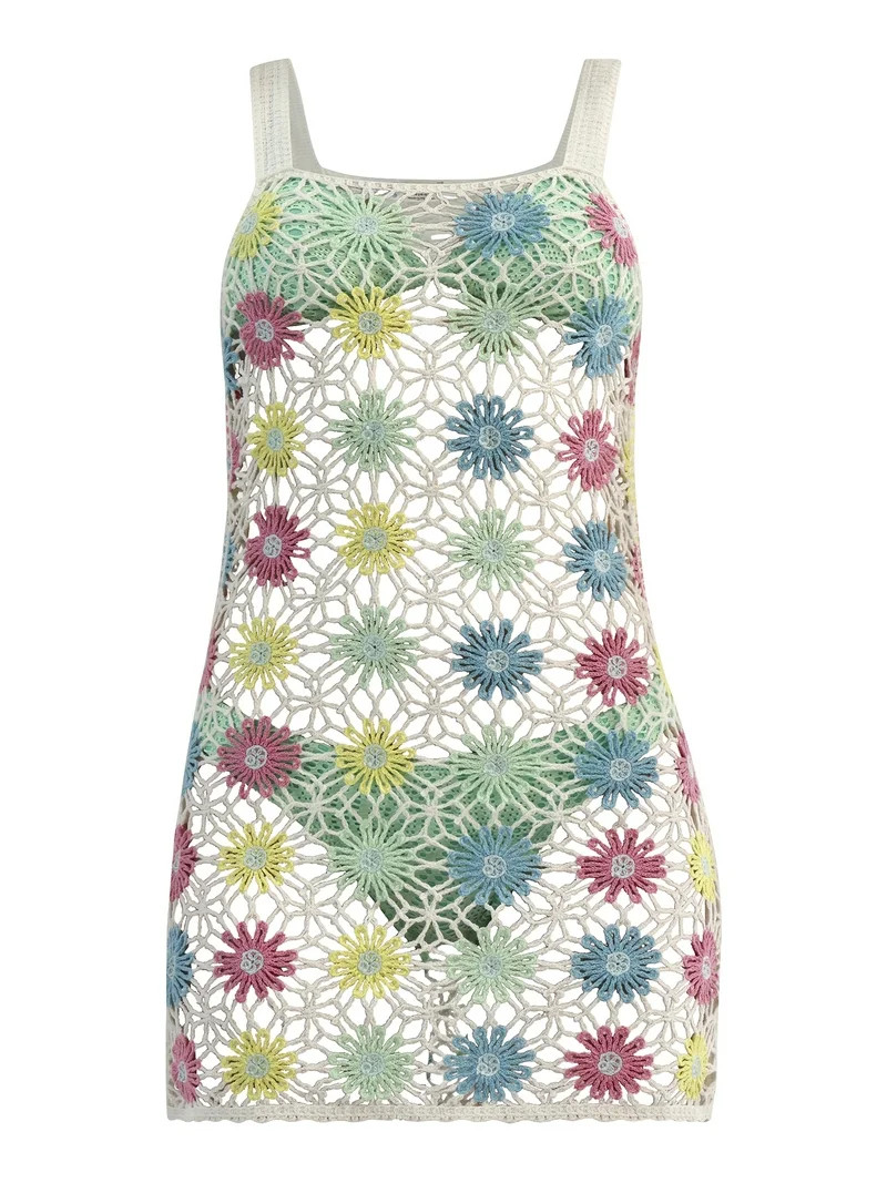 No Boundaries Floral Crochet Coverup Dress, Women's | Walmart (US)