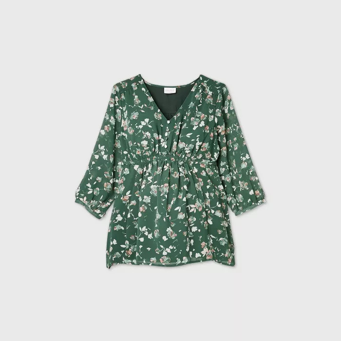 Maternity Floral Print 3/4 Sleeve Button Chiffon Woven Blouse - Isabel Maternity by Ingrid & Isab... | Target