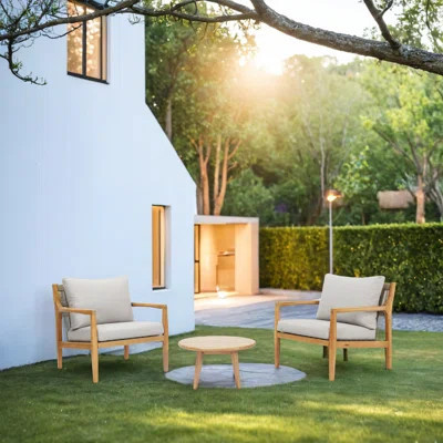 Thane 3 - Piece Acacia Wood Patio Outdoor Conversation Set With Cushions | Wayfair North America