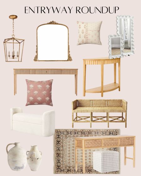 Here is a round up of my favorite entryway and hallway decor including 4 bulb candelabra, gleaming primrose mirror, throw pillow, scalloped mirror, scalloped wood console table, textured white oak console table, upholstered cube, Sherpa bench, woven drawer console table, hand knotted rug, artisan vase, rattan shore bench 

#LTKstyletip #LTKFind #LTKhome