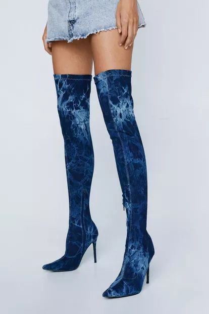 Denim Print Stretch Thigh High Boot | Nasty Gal UK (+IE)