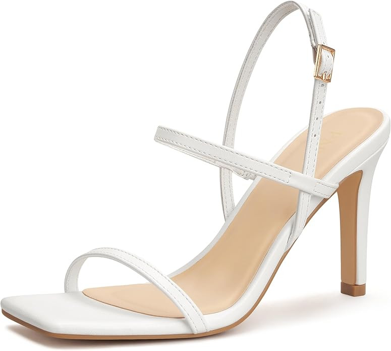 Women's Strappy High Heeled Sandals Open Toe Ankle Strap heels Comfy Weddings Shoes | Amazon (US)