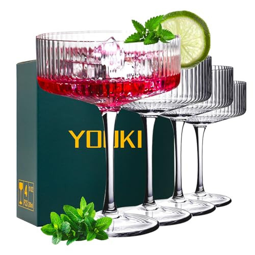 YOUKI Martini Glasses Set of 4,Margarita Glasses,Cocktail Glasses,glassware sets for Cosmopolitan,Manhattan,Gimlet,Home Bar,Cocktail Party,Martini Glassware Gift Set,10 Oz | Amazon (US)