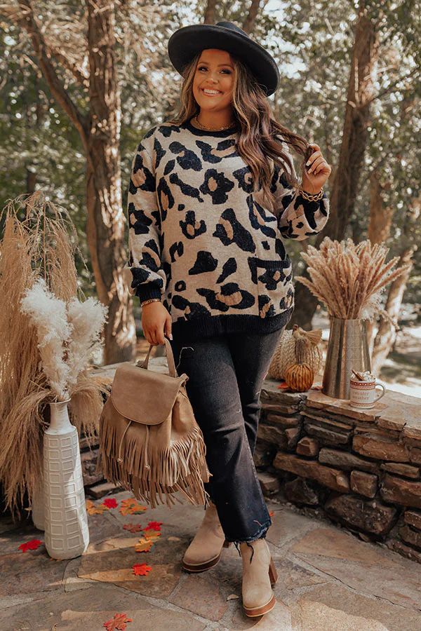 Starts With Love Leopard Sweater In Light Birch Curves | Impressions Online Boutique