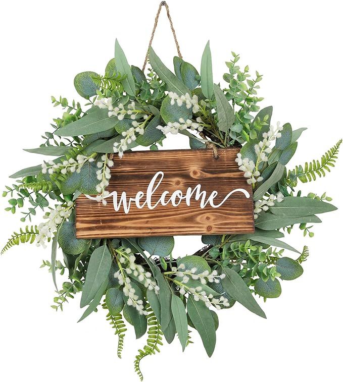 Amazon.com: 20 Inch Green Eucalyptus Wreath for Front Door- Handicraft Bamboo Frame with Versatil... | Amazon (US)