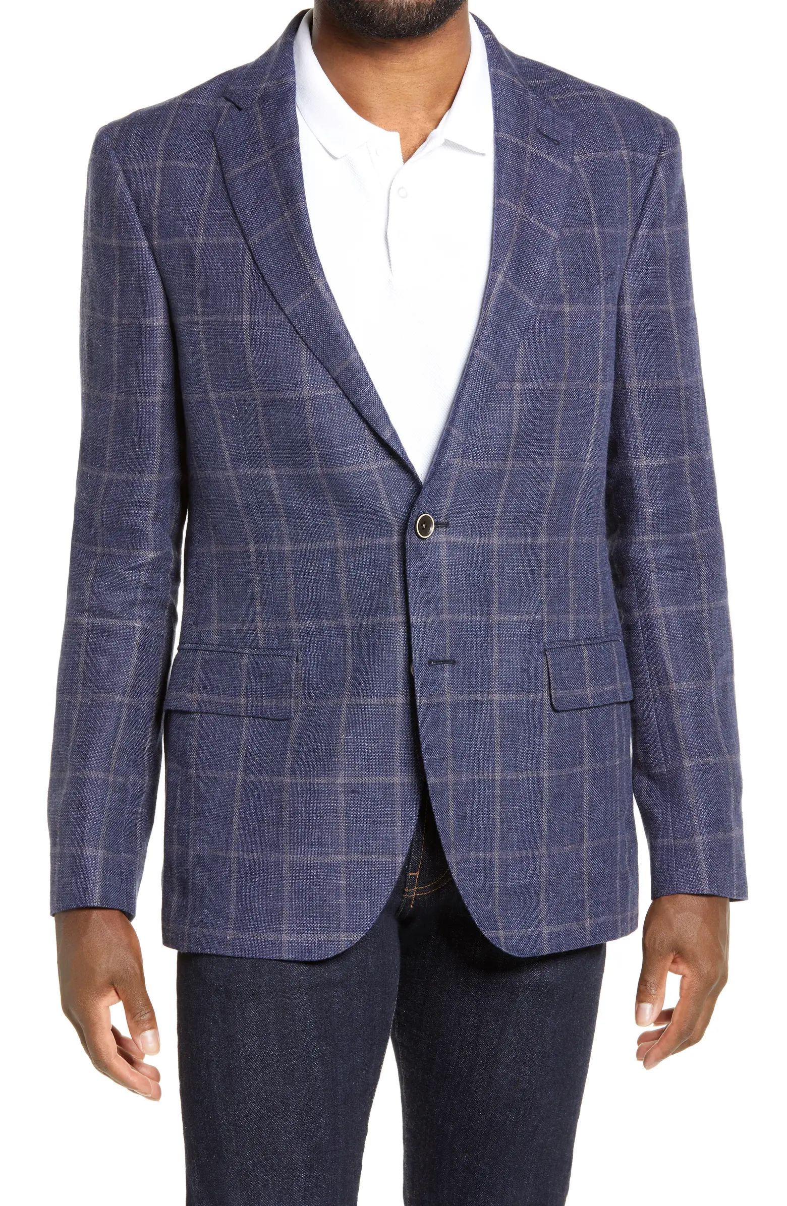 Hopkins Valley Regular Fit Windowpane Check Linen Sport Coat | Nordstrom