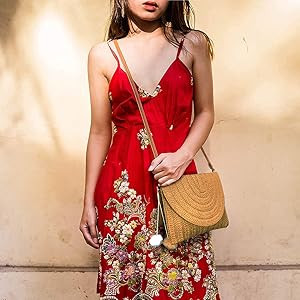 Raffia Woven Wicker Clutch Bag Straw Purse For Girls Summer Beach Crossbody Handbags | Amazon (US)