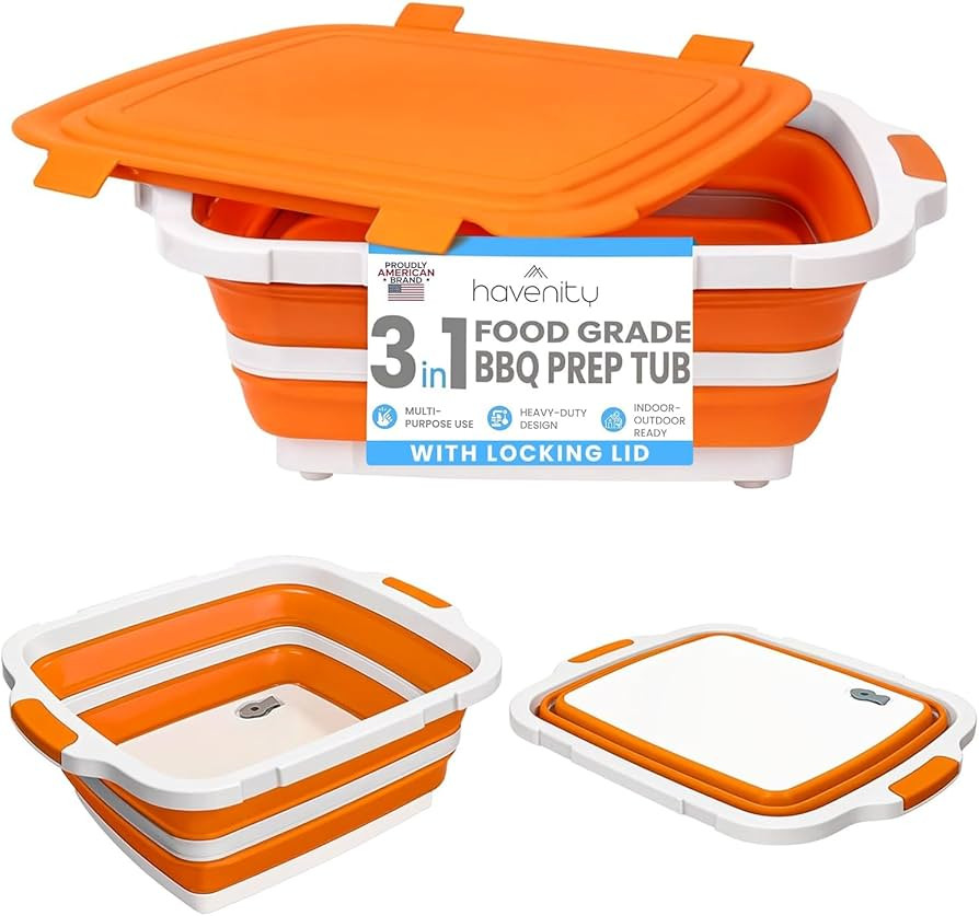 BBQ Prep Tub 8L - Multifunctional Collapsible Camping Cutting Board with Upgraded Locking Lid, Me... | Amazon (US)