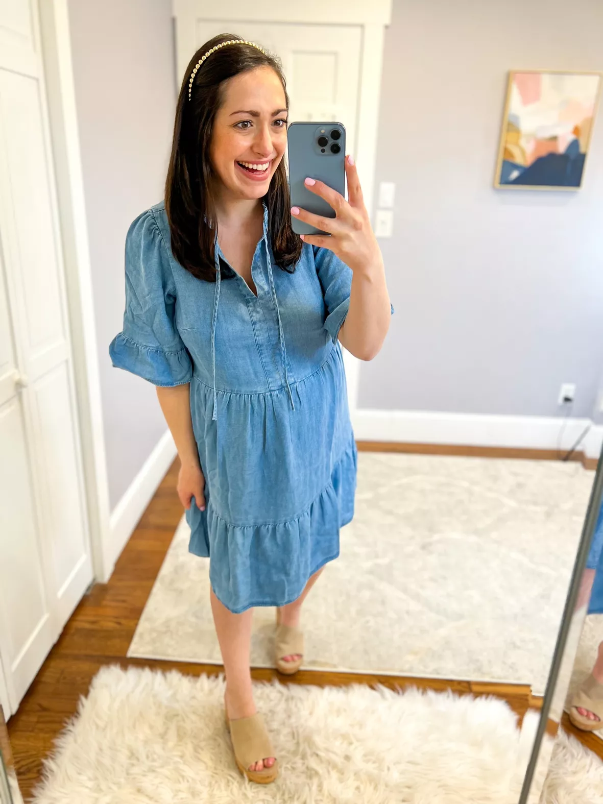 Chambray Ruffle Tie Neck Tiered … curated on LTK