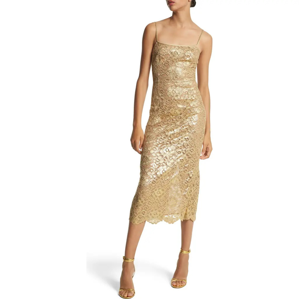 Michael Kors Collection Metallic Floral Lace Slipdress in 710 Gold at Nordstrom, Size 4 | Nordstrom