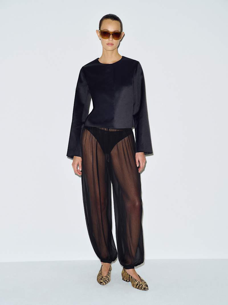 Reformation Stella Cropped Satin Jacket Black Medium | Reformation (Global)