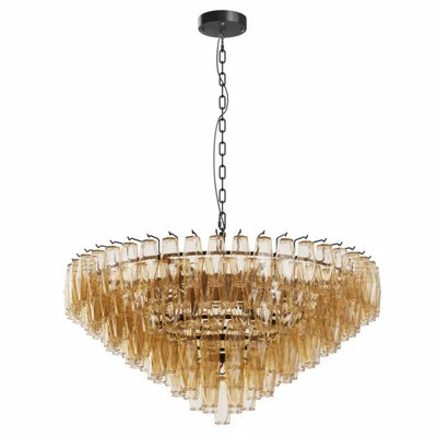 Modern Round Chandelier, 37" Extra Large Black Chandeliers for Dining Room, 14-Light with Tiered Smoke Glass Tubes Ceiling Light, Pendant Lighting Fix | Wayfair North America