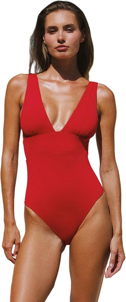 Traje de baño de una pieza para mujer con control de abdomen, sexy cuello en V profundo, traje d... | Amazon (US)