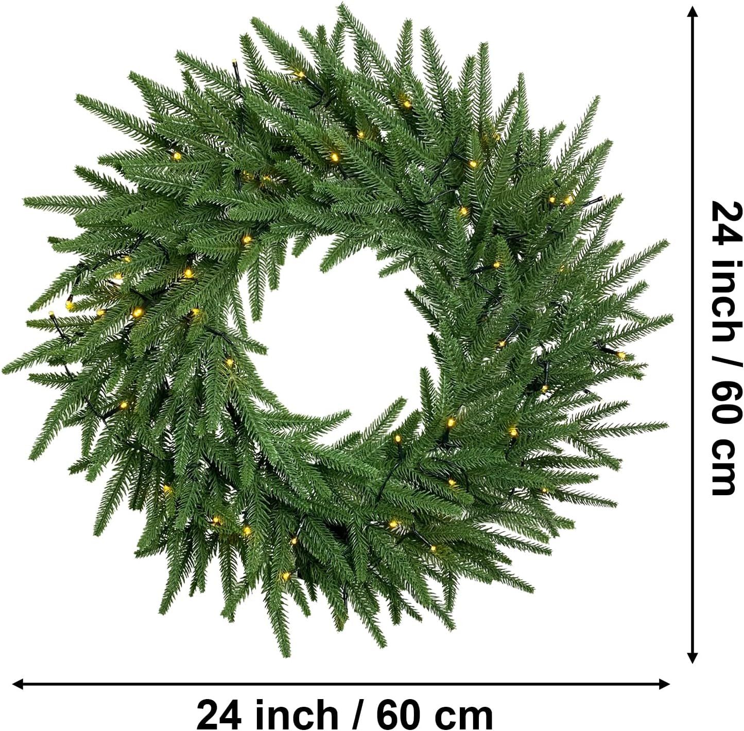 UOROMI 24 inches Green Wreath with Warm White LED Lights for Front Door, Norfolk Pine Wreath for ... | Amazon (US)