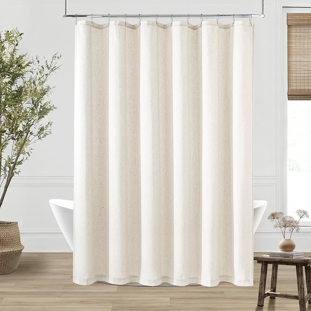 Cream Linen Shower Curtain 80 Inches Long Cloth Fabric Shower Curtain for Bathroom Neutral Hotel ... | Amazon (US)