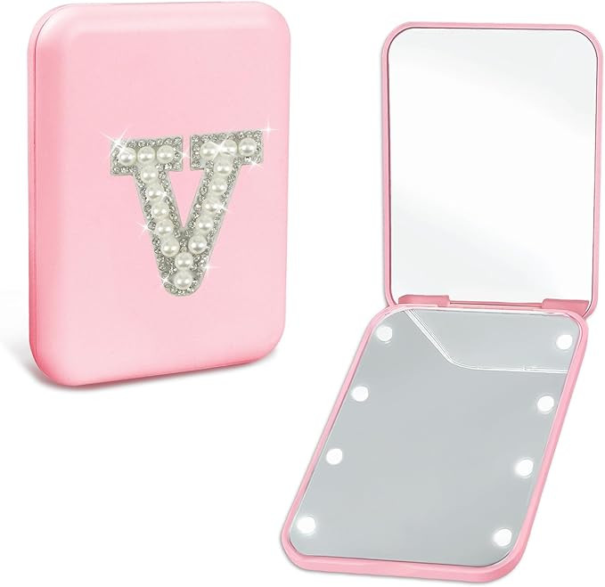 Personalized Pocket Mirror with Lights Travel Accessories Cute Pink 2-Sided LED Makeup Mirror wit... | Amazon (US)
