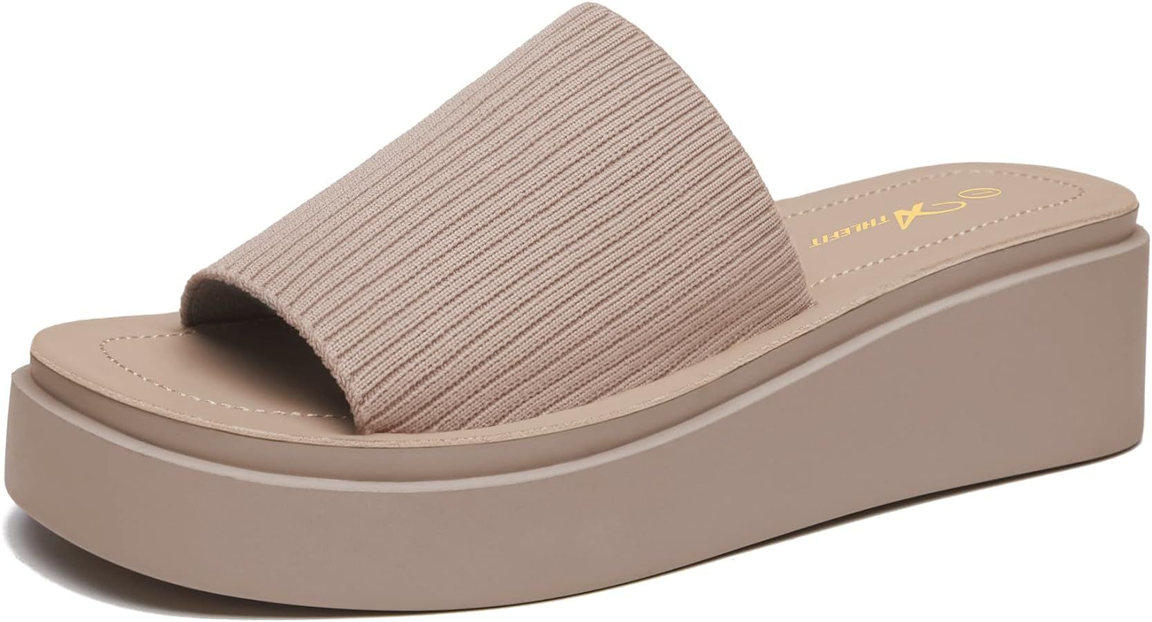 Athlefit Women's Slip On Platform Sandals Comfortable Open Toe Flatform Chunky Sandals | Amazon (US)