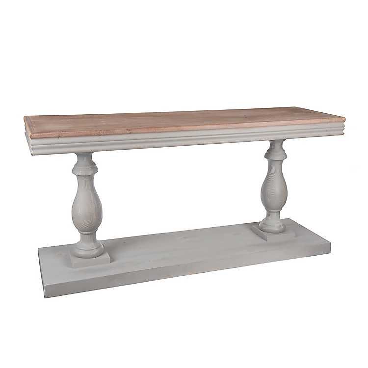 Gray Pedestal Console Table with Natural Tabletop | Kirkland's Home
