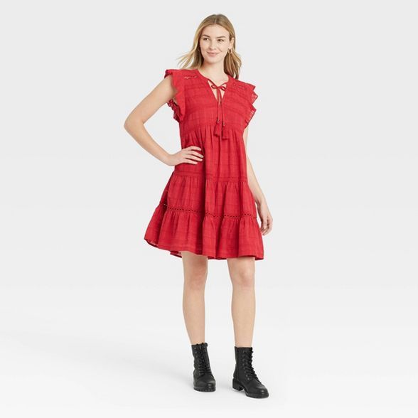 Women's Long Sleeve Peasant Shift Dress - Knox Rose™ Red | Target