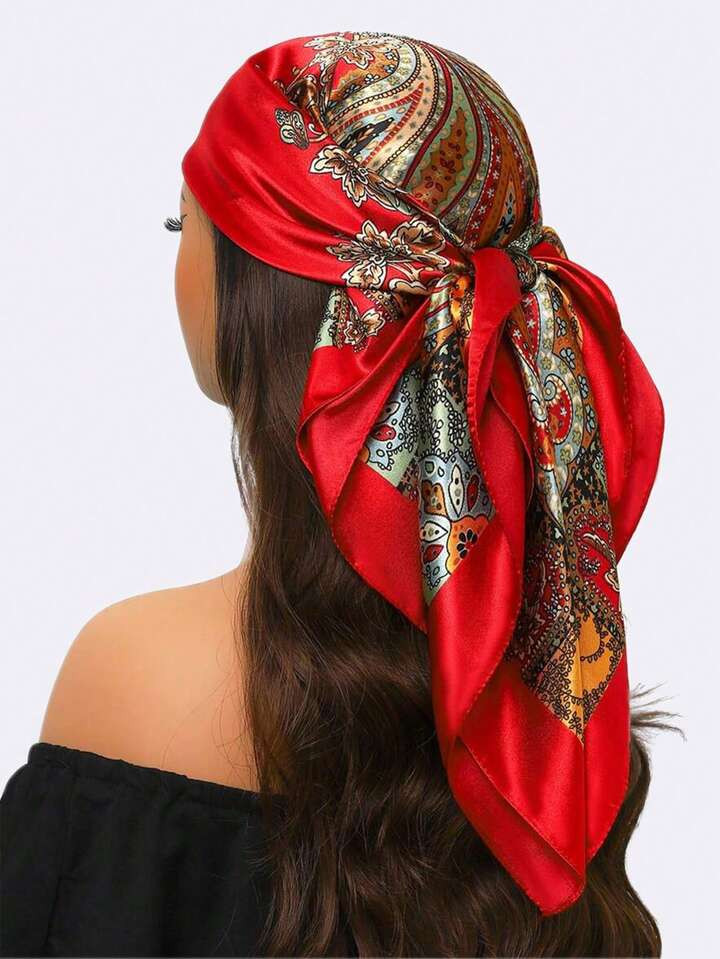 1pc Ladies' Paisley Print Head Scarf, Fashion Satin Square Scarf Suitable For Party And Daily Wea... | SHEIN