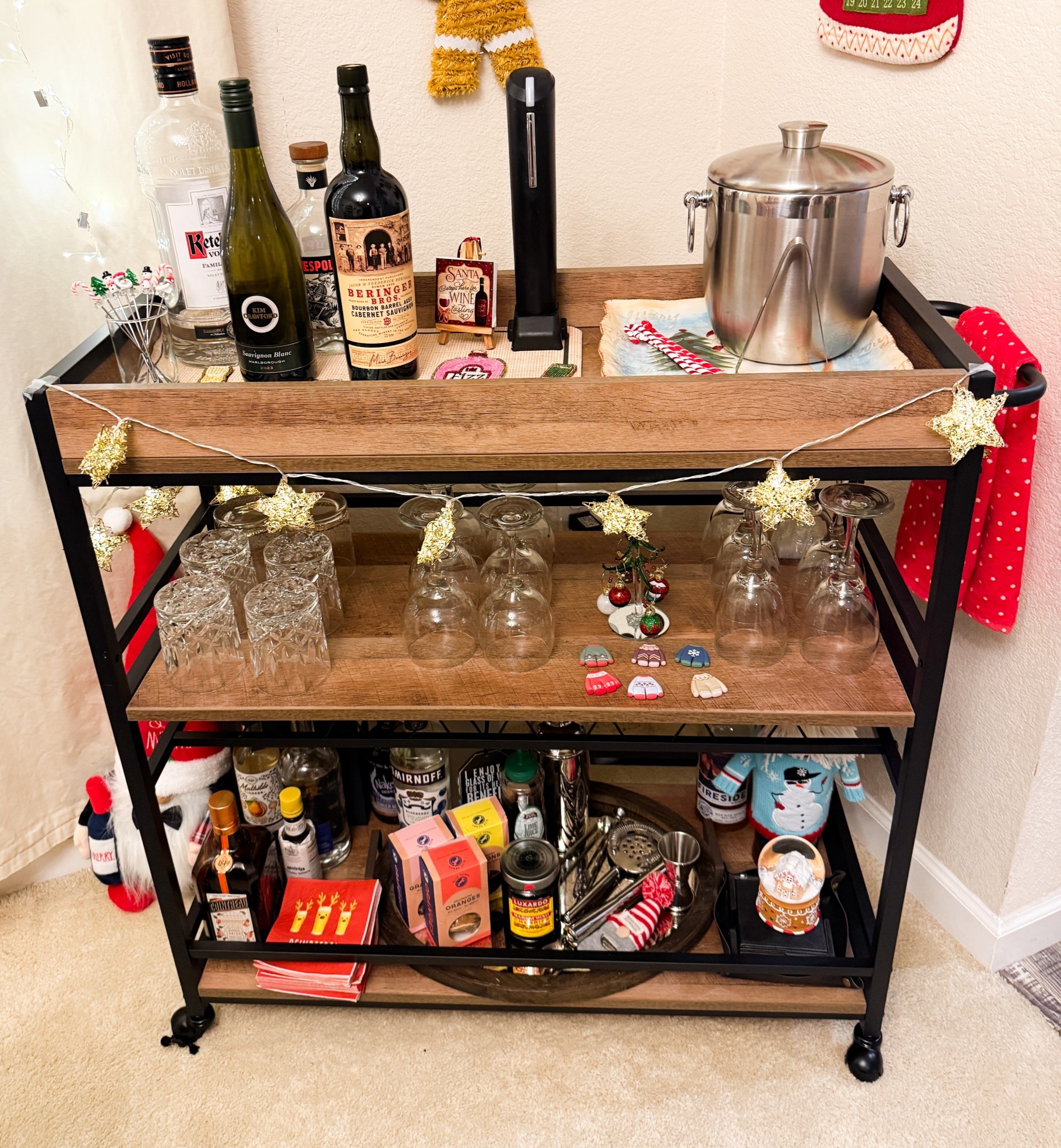 My bar cart! Set it up with wine next to the bar where I had margaritas and hard apple cider 

#LTKfoodie #LTKHome #LTKHoliday