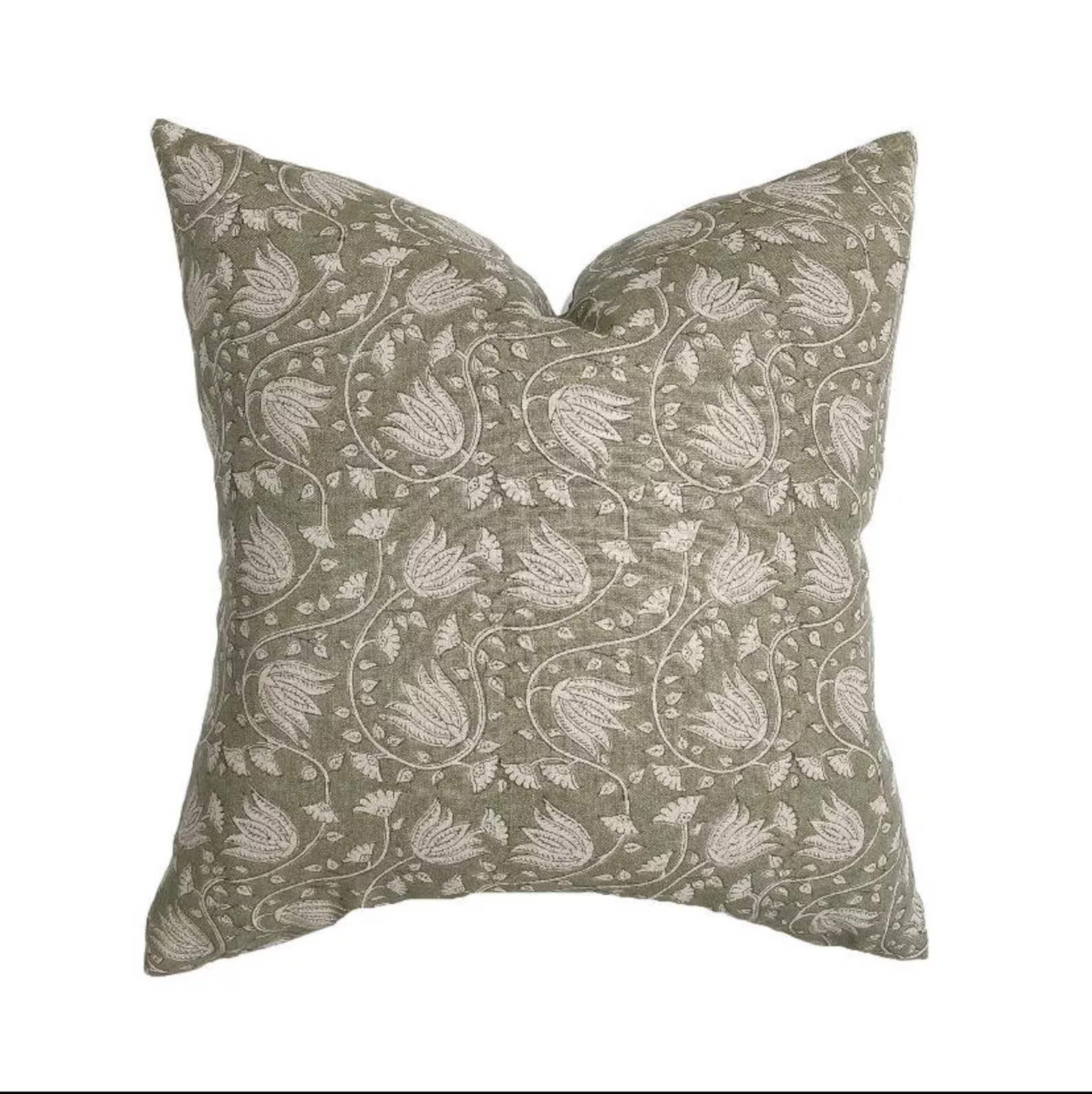 June | Sage Floral Handblock Linen Pillow Cover | Neutral Soft Green Flax Designer Fabric | Neutr... | Etsy (US)