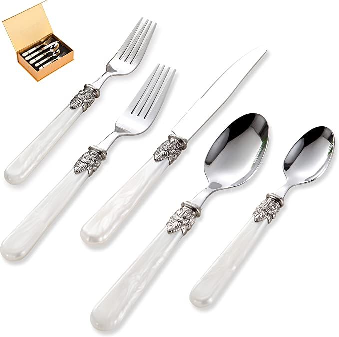 CATHYLIN REVERIE Collection 18/10 Stainless Steel Flatware set, 20-piece Silverware Set, Service ... | Amazon (US)