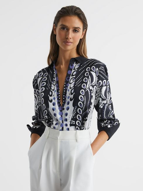 Reiss Navy/White Rose Scarf Printed Shirt | Reiss US