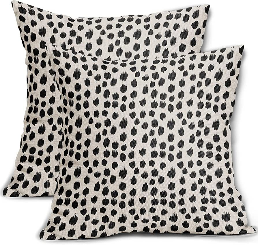 Polka Dot Pillow Covers 18x18 Set of 2 Black Cream Throw Pillows Boho Design Brush Strokes Decora... | Amazon (US)