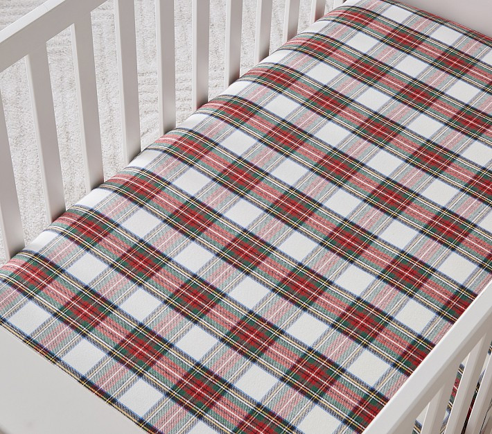 Stewart Plaid Flannel Organic Crib Fitted Sheet | Pottery Barn Kids