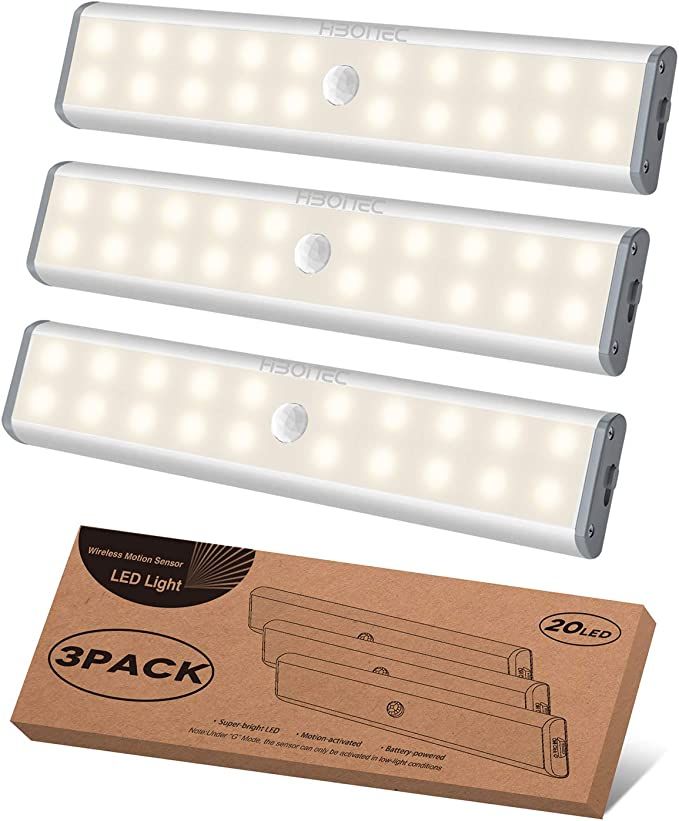 Under Cabinet Lighting 20 LEDs Closet Light, Motion Sensor Wireless Magnetic Rechargeable Under C... | Amazon (US)