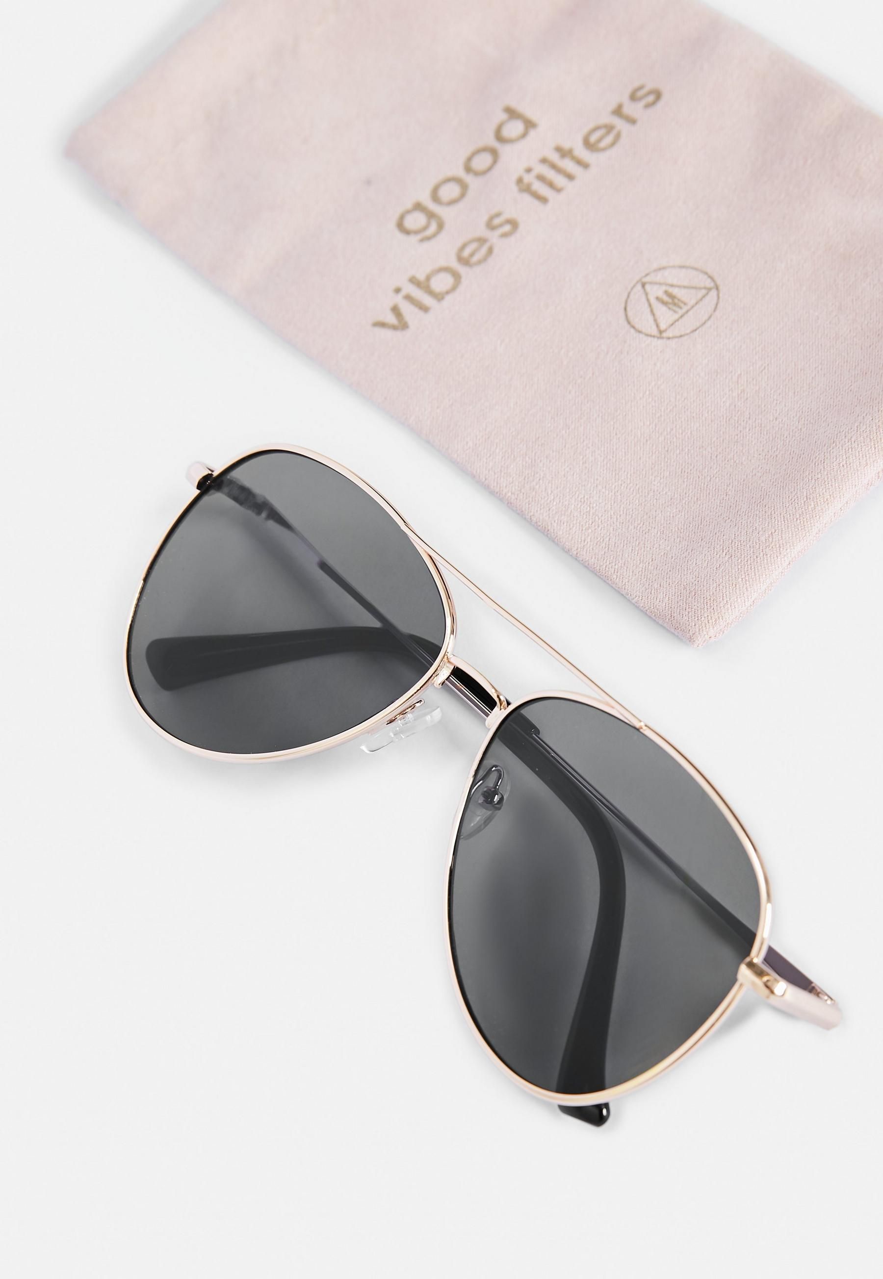 Gold Look Black Lens Aviator Sunglasses | Missguided (US & CA)