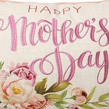 18" L Throw Pillow for Mother's Day Floral Reversible Pink Faux Burlap Oblong Pillow for Couch/Bed | Amazon (US)