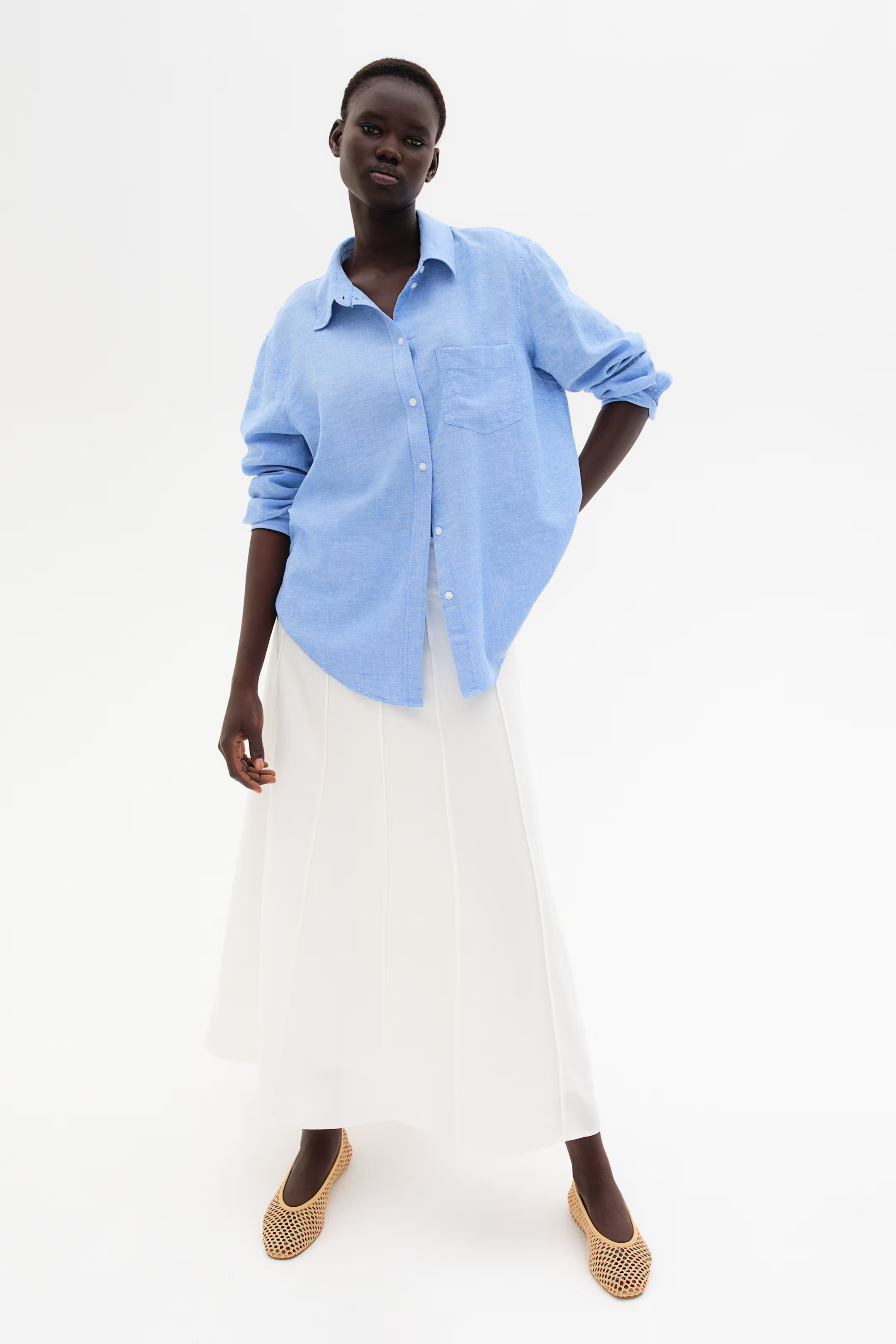 Linen-blend shirt - Blue - Ladies | H&M GB | H&M (UK, MY, IN, SG, PH, TW, HK)