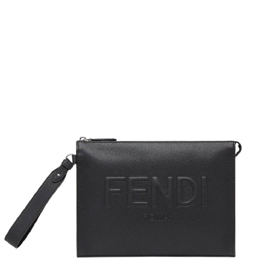 Fendi Embossed Logo Zipper Leather Clutch | Jomashop.com & JomaDeals.com