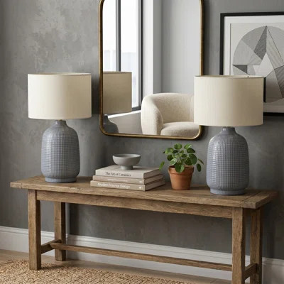 Harmanjit Textured Modern 19"H Ceramic Cylinder Mesh Table Lamp | Wayfair North America