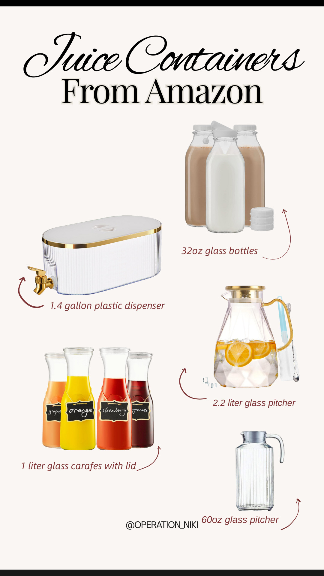 Refreshing the fridge with clean, uniform juice containers makes everything feel easier ✨ These refrigerated juice containers are perfect for fresh juices, infused water, iced coffee, and grab-and-go drinks while keeping shelves neat and spill-free. A small upgrade that makes daily routines smoother.

Follow for more @OPERATION_NIKI on IG, TikTok, & Facebook 💛

#FridgeOrganization #JuiceContainers #RefrigeratorEssentials #AmazonFinds #KitchenOrganization #DrinkPrep #HomeOrganization #FridgeRestock #OrganizedHome #AmazonHome #KitchenFinds #DailyEssentials #OperationNiki 

 #LTKfoodie #LTKHome #LTKFindsUnder100