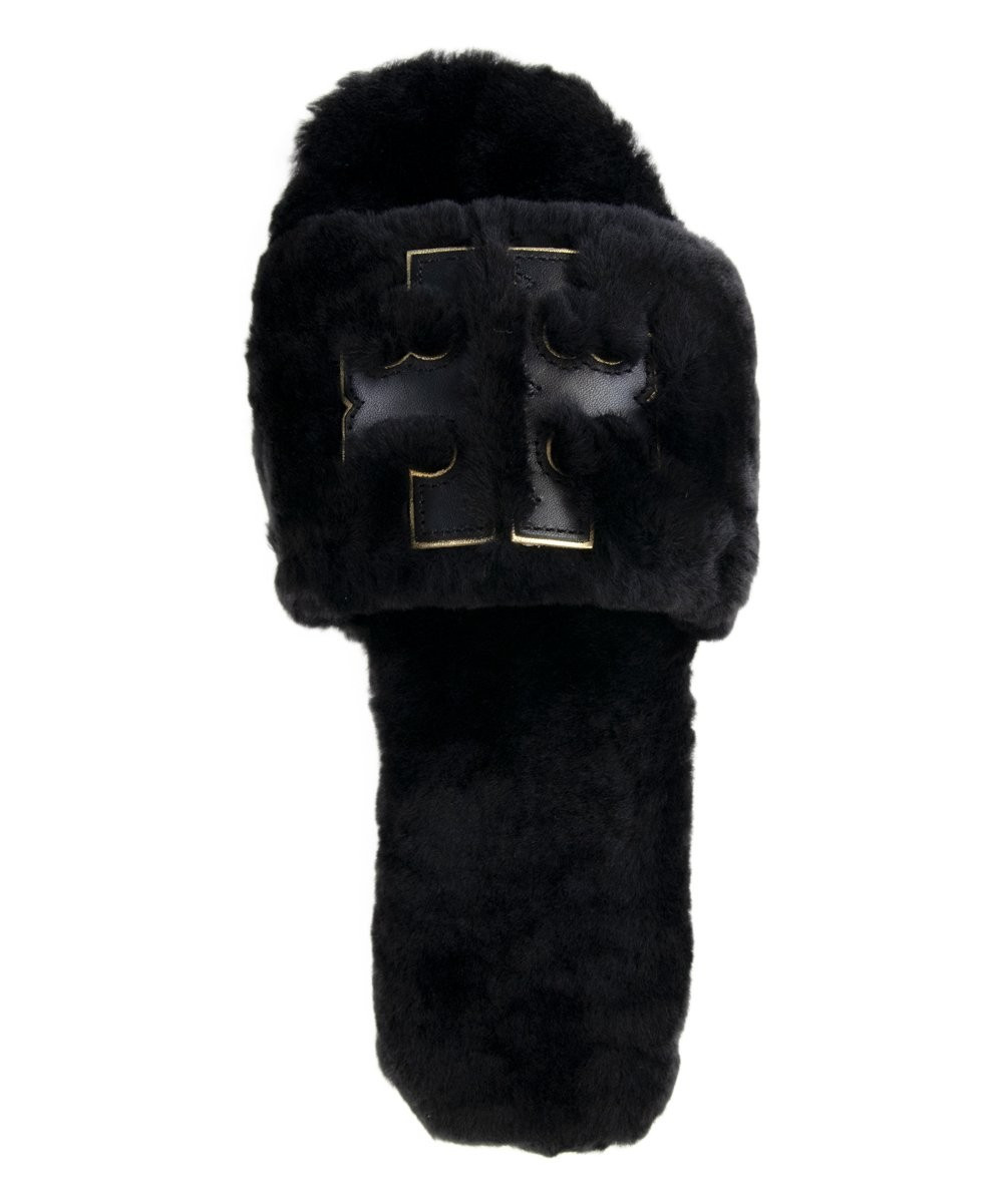 Black & Gold Double T Shearling Leather Slide - Women | Zulily