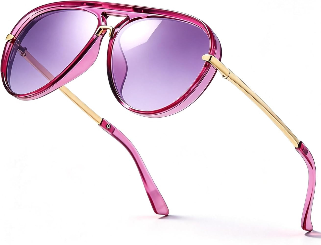 SIPHEW Retro Aviator Sunglasses for Women Trendy Shades Oversized Vintage Double Bridge Sun Glass... | Amazon (US)