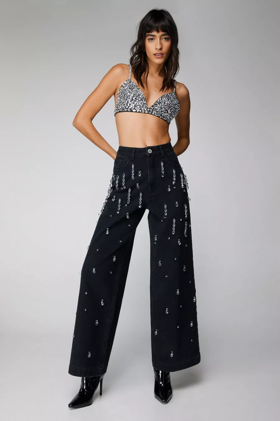 Embellished Wide Leg Jeans | Nasty Gal US