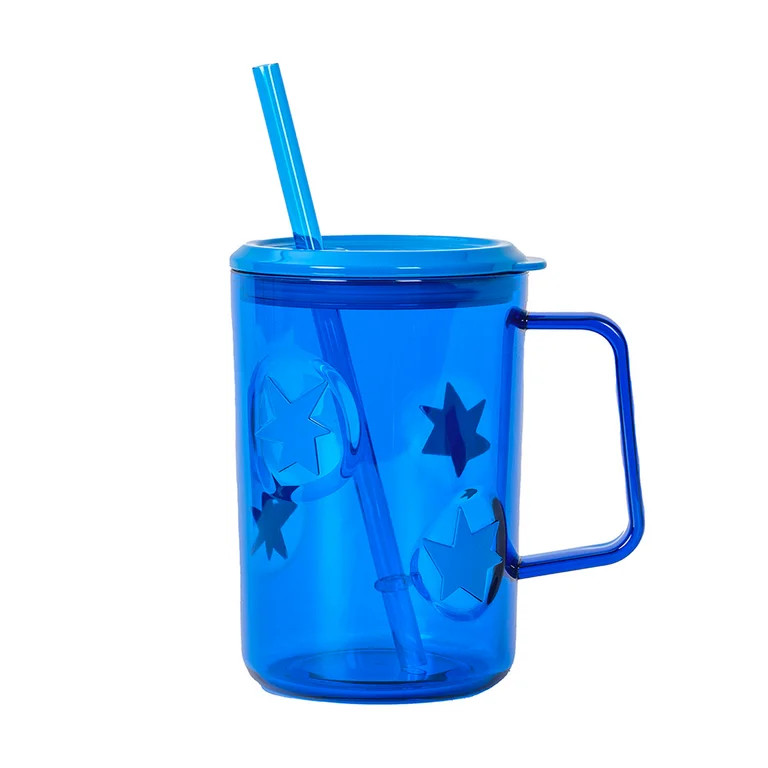 Mainstays 20oz  Plastic Jelly Mug with Lid, Straw & Handle, Blue, Star | Walmart (US)