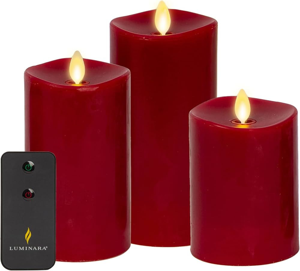 Luminara Realistic Artificial Moving Flame Pillar Candles - Set of 3 - Melted Top Edge, LED Batte... | Amazon (US)
