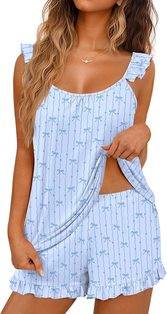 Ekouaer Pajama for Women Set 2 Piece Lightweight Ruffle Pajamas | Soft Sexy Sleepwear, Cami and S... | Amazon (US)