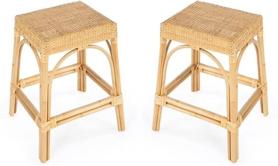 Home Square 24.5" H Transitional Natural Rattan Counter Stool - Set of 2 | Amazon (US)