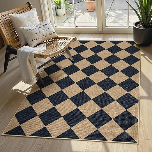 Lahome Colette Checkered Easy Jute 3x5 Outdoor Patio Rug, Washable Rugs for Entryway Diamond Indo... | Amazon (US)