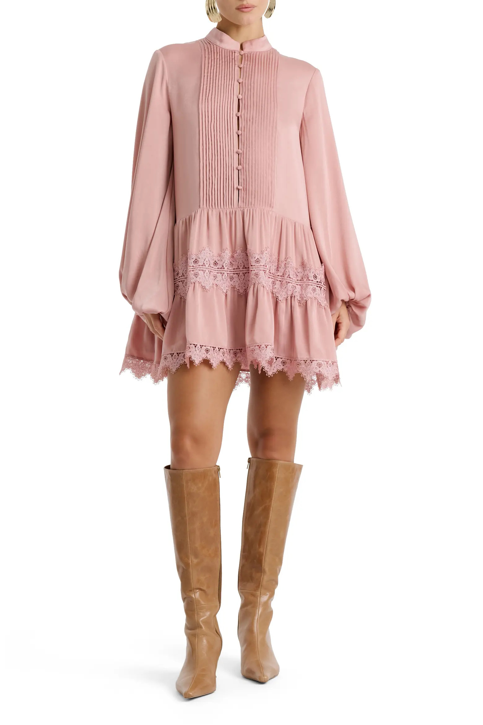 Bardot Antonia Lace Trim Long Sleeve Satin Minidress (Women) | Nordstrom | Nordstrom
