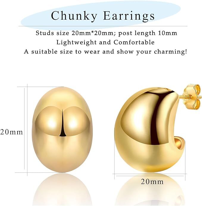 Chunky Gold Hoop Earrings for Women, Thick Gold Hoop Earrings for Girls│Chunky Square Teardrop ... | Amazon (UK)